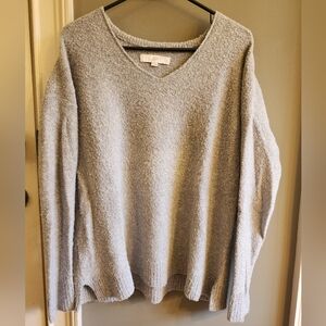 LOFT Women's Sweater Top V-neck Cozy Light Gray Size S